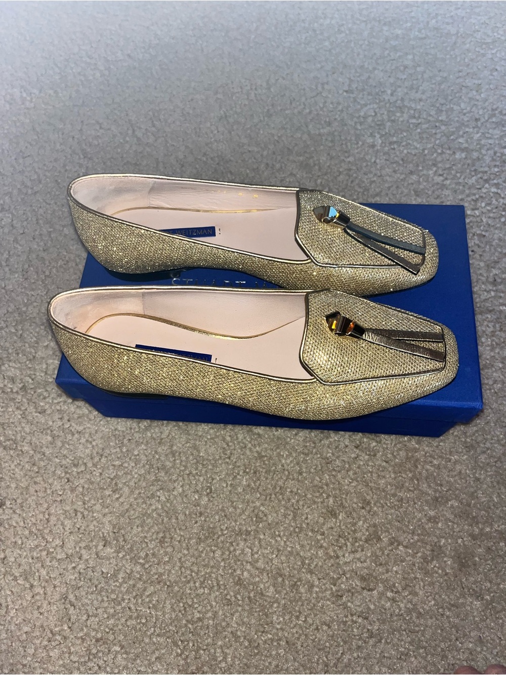 Stuart Weitzman Metallic Gold Tassel Loafers